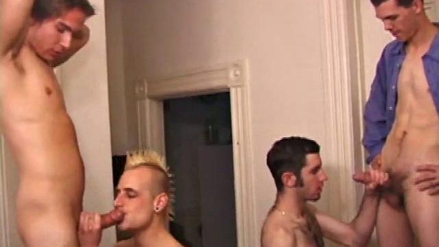 The four guys strip and start playing with each other's. Brock does Torque and Matthew does Tag. Torque and Tag end up seated on the bed while Brock and Matthew suck their.