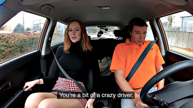 Naughty redhead Distracts with no bra & gives a hot handjob in pantyhose