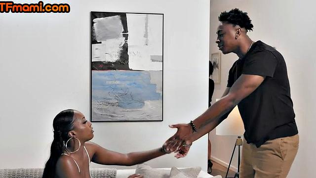 Black big ass MILF joins nympho couple in threesome