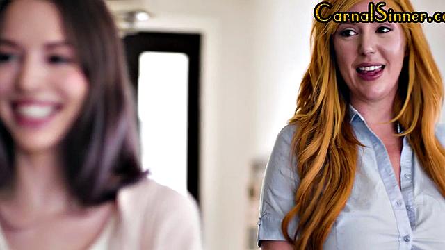 Busty redhead dyke rims and fingers gals in 3some