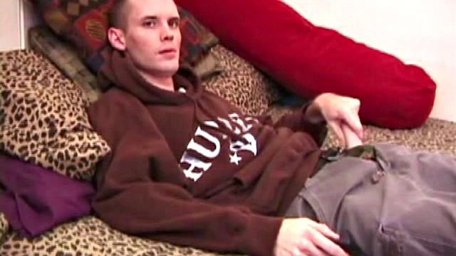 Once skater boy Logan Loader gets naked and comfortable, he goes right on his tempting cock, getting it nice and hard. A hot stroke show follows and then he nearly blinds himself with his big cum shot.