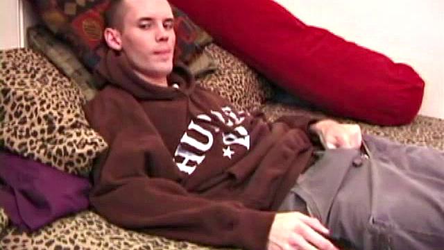 Once skater boy Logan Loader gets naked and comfortable, he goes right on his tempting cock, getting it nice and hard. A hot stroke show follows and then he nearly blinds himself with his big cum shot.