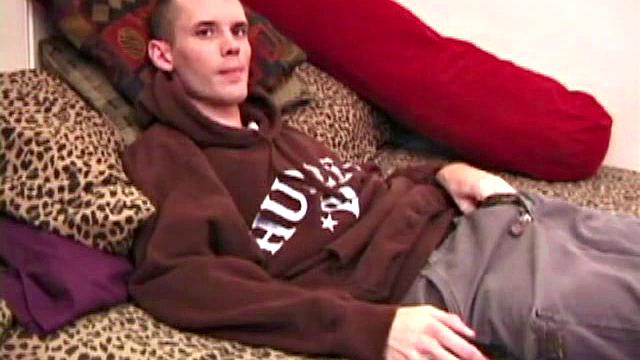 Once skater boy Logan Loader gets naked and comfortable, he goes right on his tempting cock, getting it nice and hard. A hot stroke show follows and then he nearly blinds himself with his big cum shot.