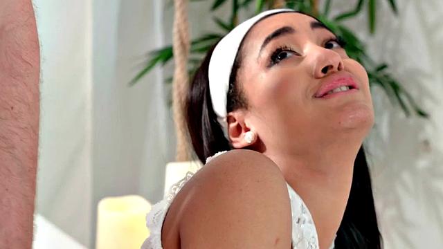 Oiled masseuse babe got analfucked while fingering muff