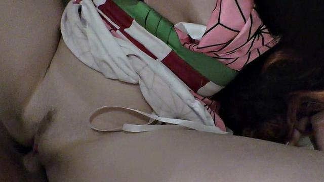 Nezuko cosplayer rides lucky guy