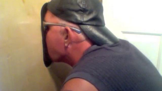 married leather daddy takes cock at the gloryhole