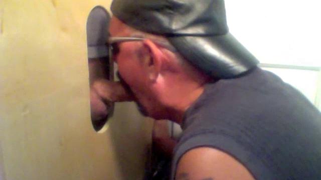 married leather daddy takes cock at the gloryhole