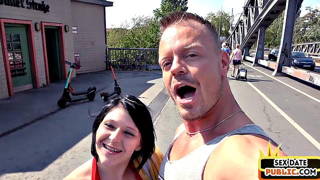Real public fucked German lady rides cock outdoor