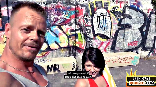 Real public fucked German lady rides cock outdoor