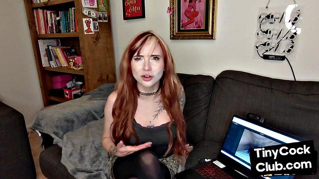 Tattooed solo babe talks dirty in small cock humiliation