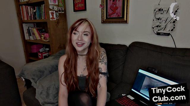 Tattooed solo babe talks dirty in small cock humiliation