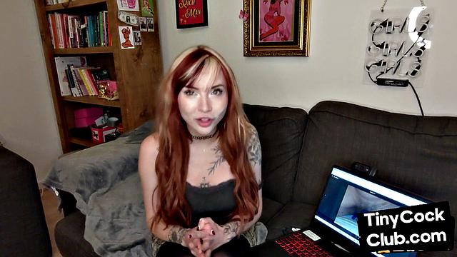 Tattooed solo babe talks dirty in small cock humiliation