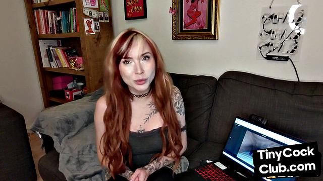 Tattooed solo babe talks dirty in small cock humiliation