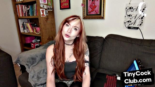 Tattooed solo babe talks dirty in small cock humiliation
