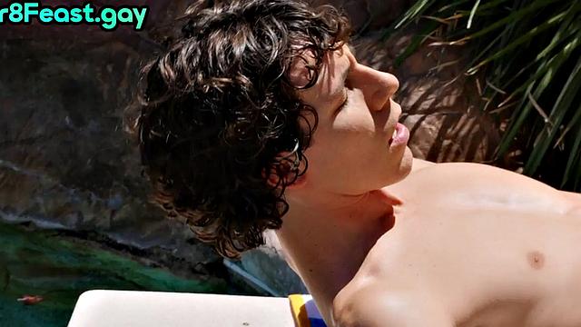 Str8 athletic stud fucks gay stud outdoors by the swimming pool