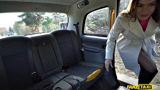 Russian Brunette Rides Cab 