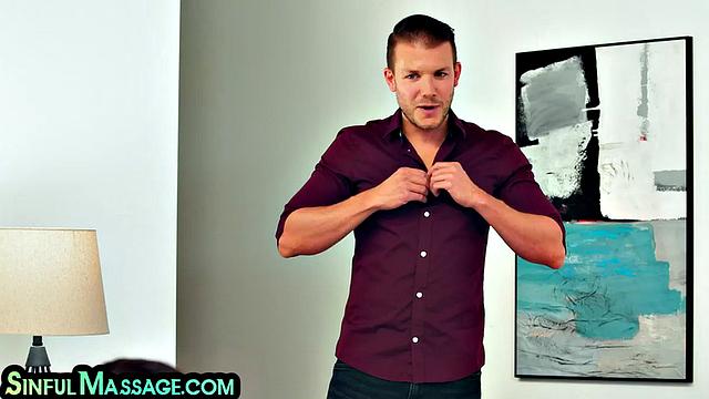 Oiled masseuse pussybanged in 3way