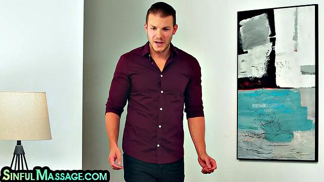 Oiled masseuse pussybanged in 3way