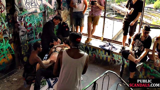 Real public bondage for sub