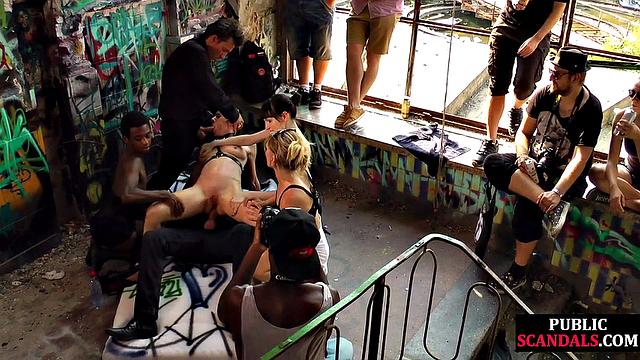 Real public bondage for sub