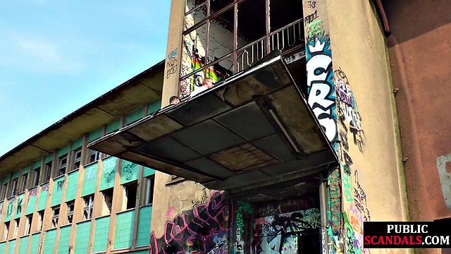 Real public bondage for sub