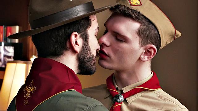 Geeky scout twink kissing and seducing