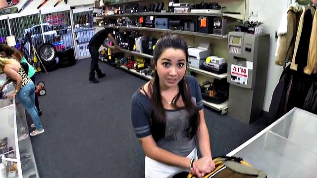 Pawnshop babe pussyfucked till facial in amateur POV