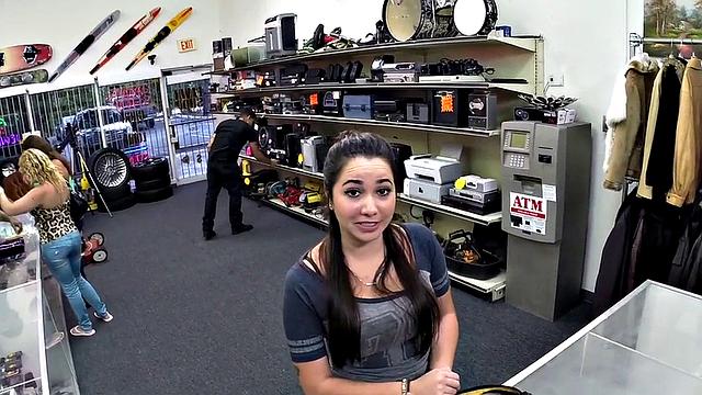 Pawnshop babe pussyfucked till facial in amateur POV