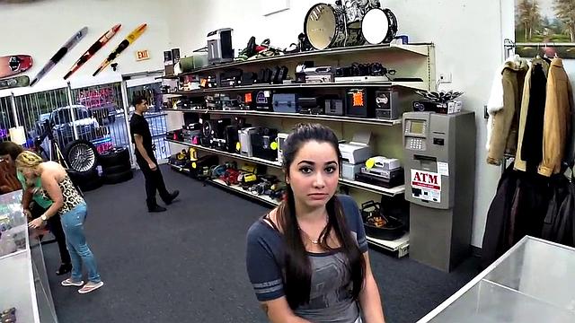 Pawnshop babe pussyfucked till facial in amateur POV