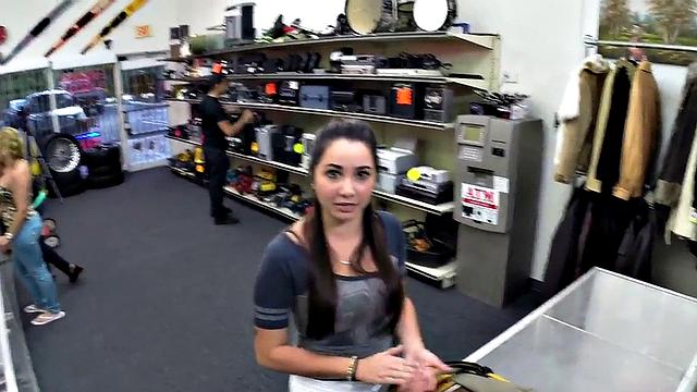 Pawnshop babe pussyfucked till facial in amateur POV