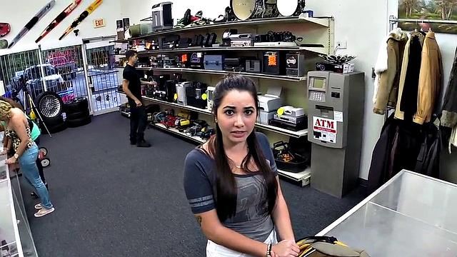 Pawnshop babe pussyfucked till facial in amateur POV