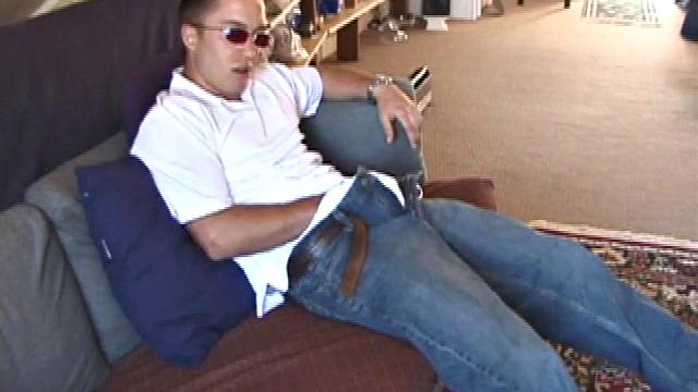 Johnny is back and this time he' swearing a preppy polo shirt and shades. He quickly settles down and gets into his alone time. After oiling up his cock, Johnny strokes it while watching a porn video, and occasionally narrating.