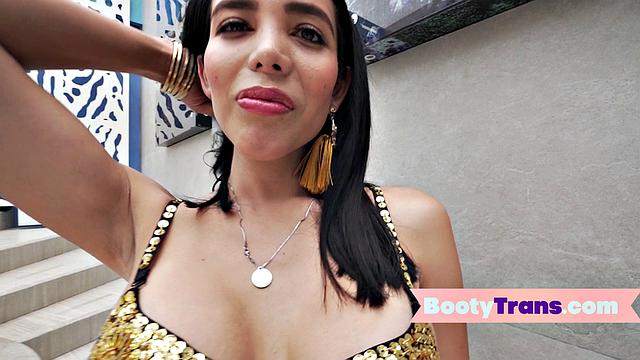 Latina Tgirl flaunts her big ass and oiled-up body after a wild outdoor ride