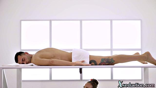 Horny petite masseuse seduces client