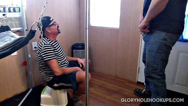 two hung guys start the day with a gloryhole hookup, because coffee just isn't enough