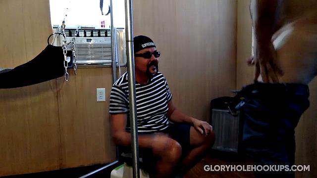 two hung guys start the day with a gloryhole hookup, because coffee just isn't enough