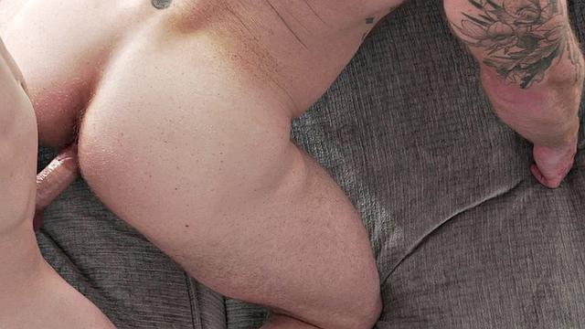 Hairy daddy bareback fucked by skinny twink