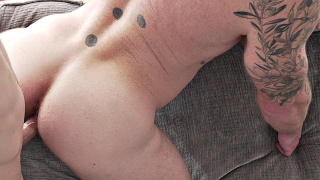 Hairy daddy bareback fucked by skinny twink