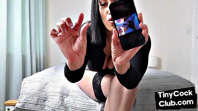 Stunning CFNM babe in stockings mocking cocks