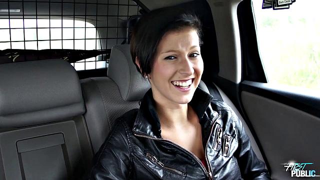 Girl with big boobs gets banged in public