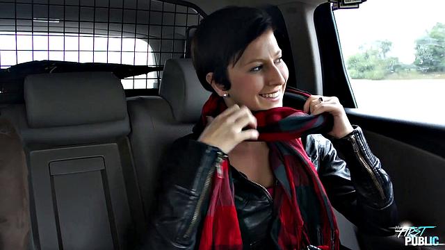 Girl with big boobs gets banged in public