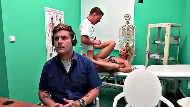 Hot blonde Serbian babe seduced by Doc's big cock in the bathroom