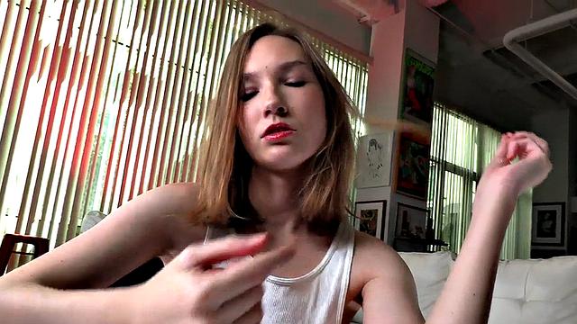 Skinny 21yo GF gives amateur HJ and talks dirty in POV