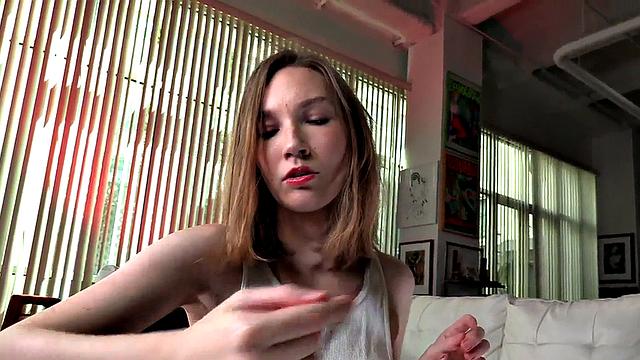 Skinny 21yo GF gives amateur HJ and talks dirty in POV