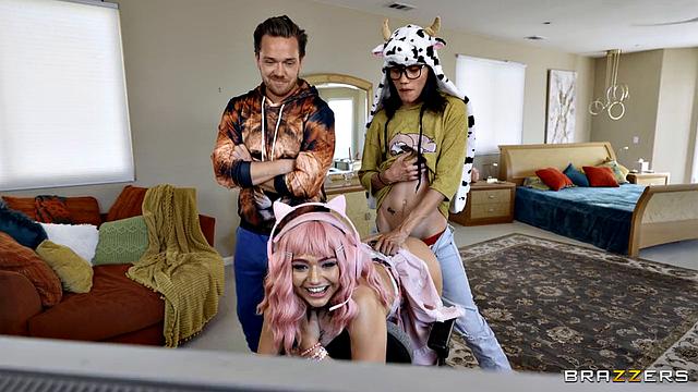 E-Girl Gets D'd While MILF Jerks & Cleans