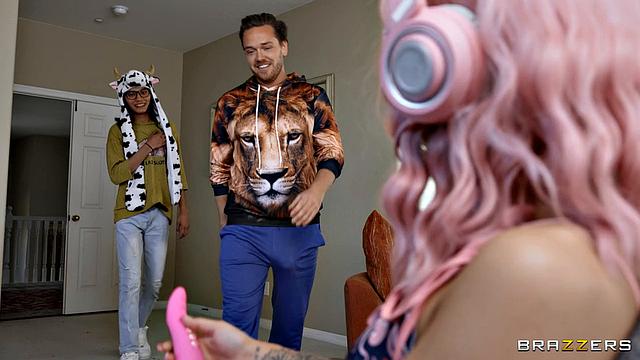 E-Girl Gets D'd While MILF Jerks & Cleans