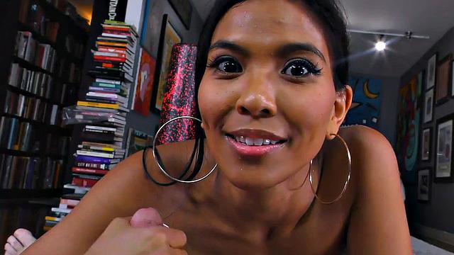 Real Asian babe rides cock in POV after meditation