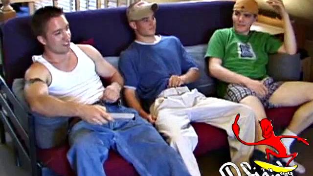 We find Tye and boy Collin perched on Tye's bed. Tye sees an opportunity to have some fun with his friend and goes for his cock, while the boy watches a porn video.