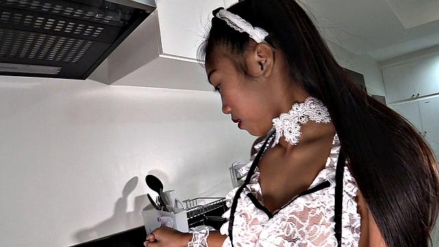 Cute Teen Maid Finds Glass Dildo, Fucks Her Wet Pussy