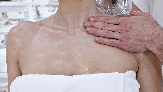 Busty pierced MILF with big nipples gets fucked during massage